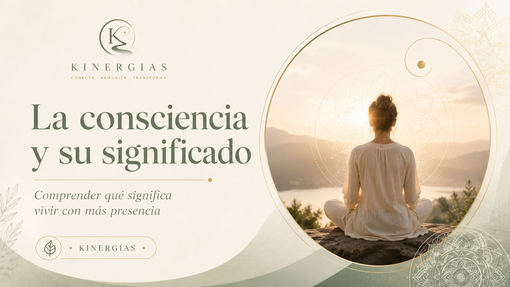 Persona meditando al amanecer como símbolo de consciencia y presencia